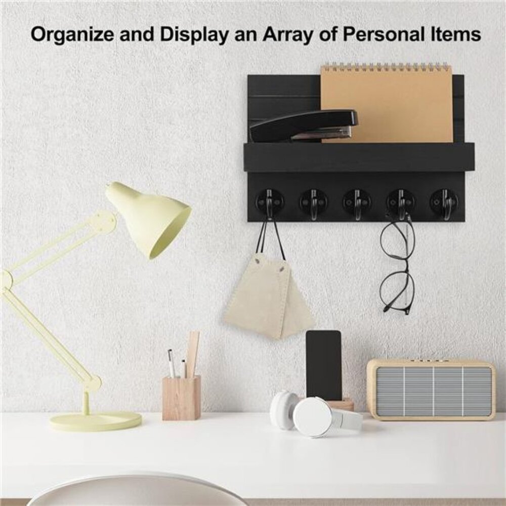 Key Holder for Wall, Decorative Key and Mail Holder with Shelf Has Large Hooks - Picture 6 of 16